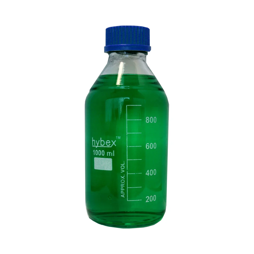 hybex Media Storage Bottle, 1000 mL with GL45 Blue Cap, 10/pk - Laboratory Equipment | Legacy Lab Supplies