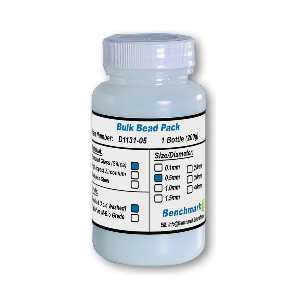 Bulk Beads — Silica (Glass), 0.5 mm Acid Washed, 200 g - Laboratory Equipment | Legacy Lab Supplies